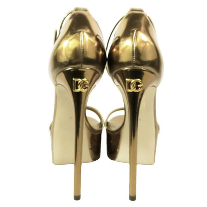 Dolce & Gabbana DG Logo High Heels Sandals Ankle Strap Shoes 35 Gold