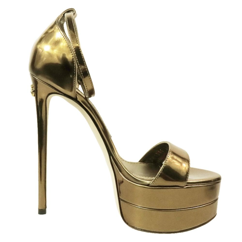 Dolce & Gabbana DG Logo High Heels Sandals Ankle Strap Shoes 35 Gold