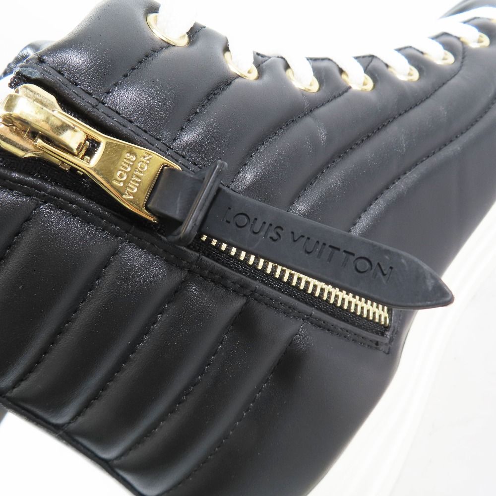 Louis Vuitton Stella Line Leather Quilted High Cut Sneakers Logo Shoes Black