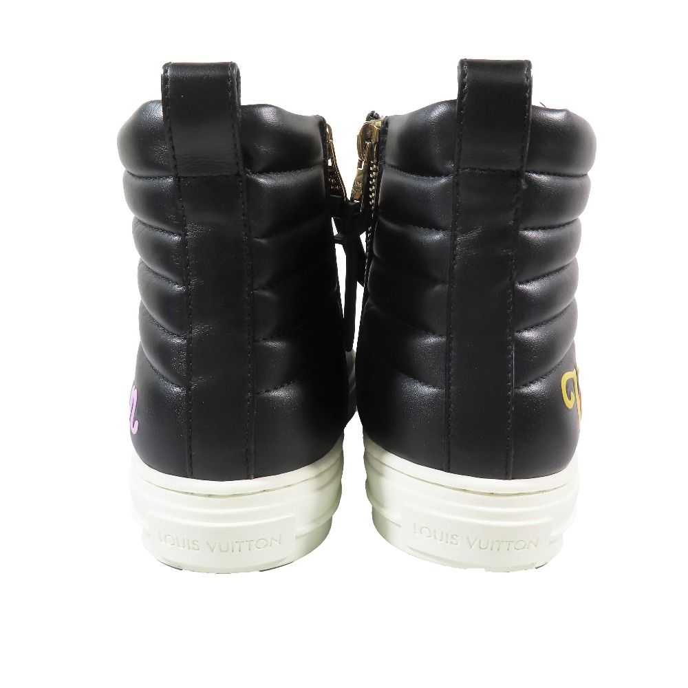 Louis Vuitton Stella Line Leather Quilted High Cut Sneakers Logo Shoes Black
