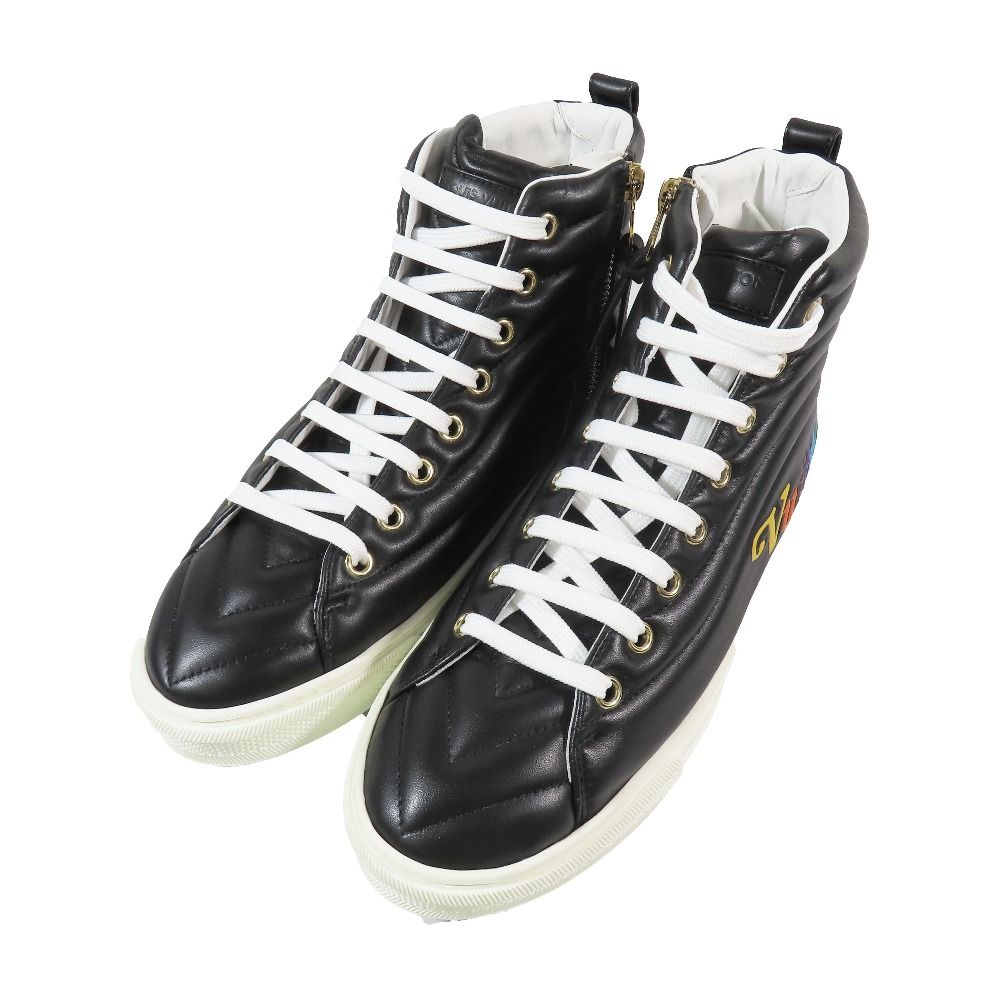 Louis Vuitton Stella Line Leather Quilted High Cut Sneakers Logo Shoes Black