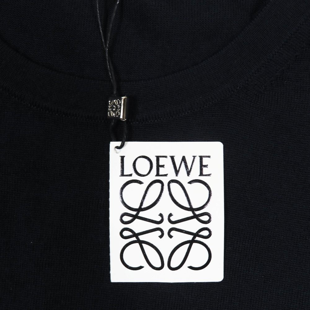 Loewe Lightweight Wool Knit Sweater Crew Neck Pullover Stretch Long Sleeve Navy