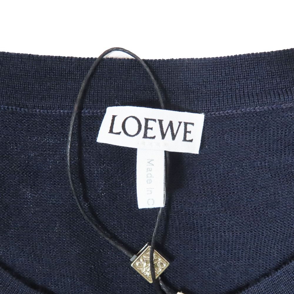 Loewe Lightweight Wool Knit Sweater Crew Neck Pullover Stretch Long Sleeve Navy