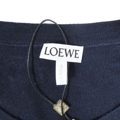 Loewe Lightweight Wool Knit Sweater Crew Neck Pullover Stretch Long Sleeve Navy