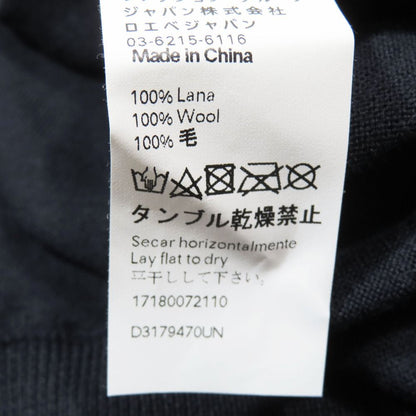 Loewe Lightweight Wool Knit Sweater Crew Neck Pullover Stretch Long Sleeve Navy