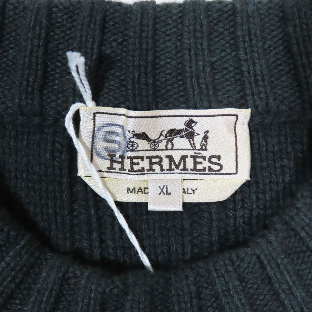Hermes Wool Cashmere Knit Sweater Long Sleeve Crew Neck High Gee Pullover Khaki