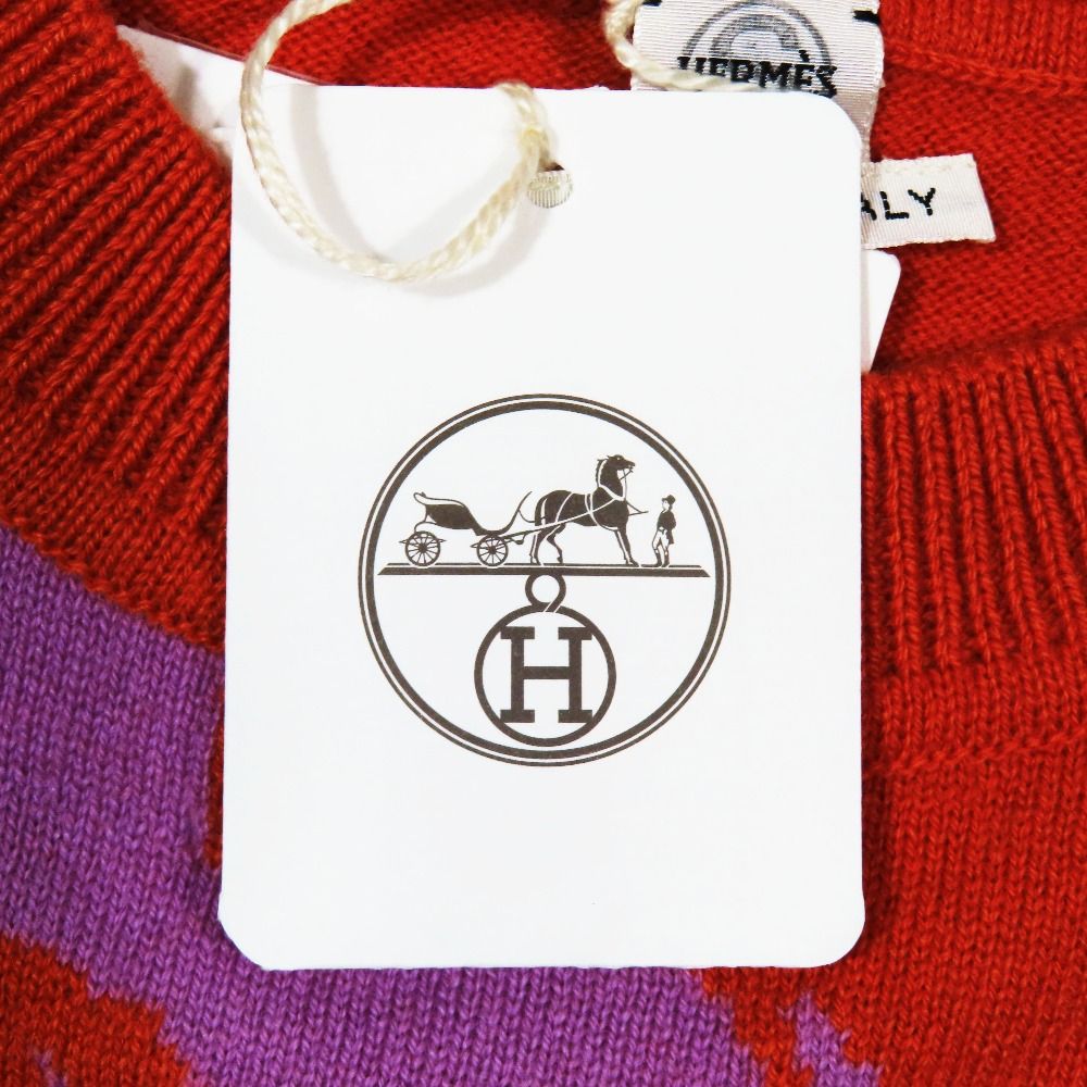 Hermes Cliquetis Cashmere Knit Sweater Pullover All Over Pattern Logo Purple