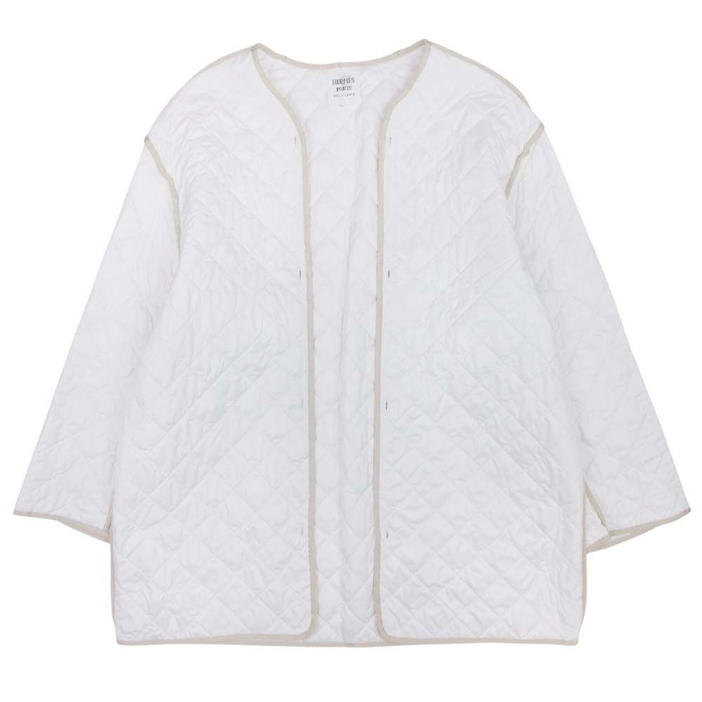 Hermes Hmosaic Safari Jacket Coat Outer with Batting Liner 36 Beige