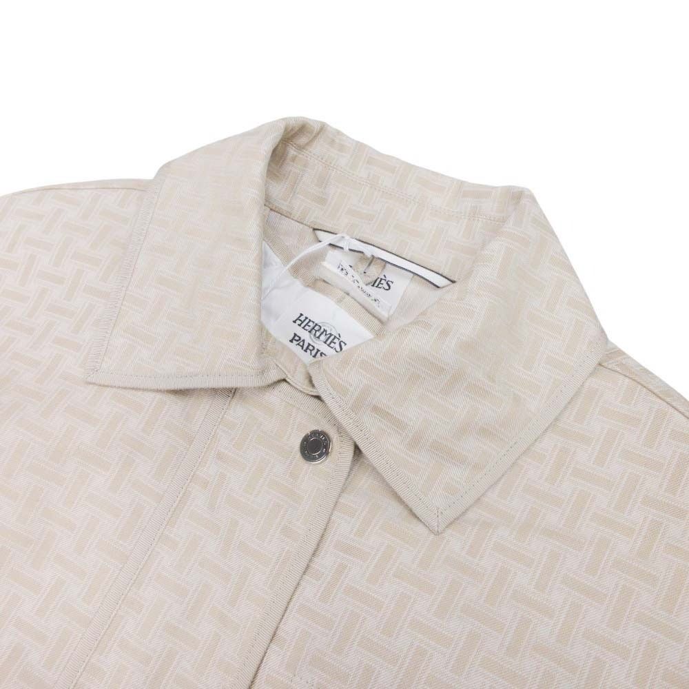 Hermes Hmosaic Safari Jacket Coat Outer with Batting Liner 36 Beige