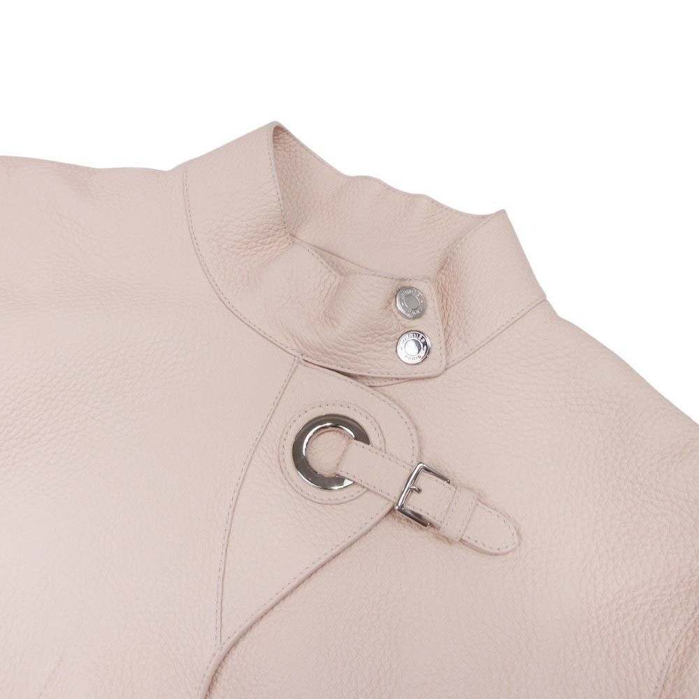 Hermes Buckle Leather Jacket Rider Outer Series Button Silver 38 Beige