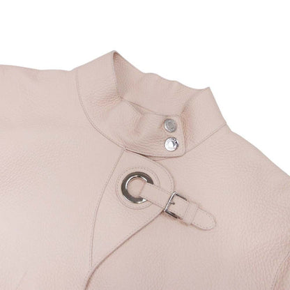 Hermes Buckle Leather Jacket Rider Outer Series Button Silver 38 Beige