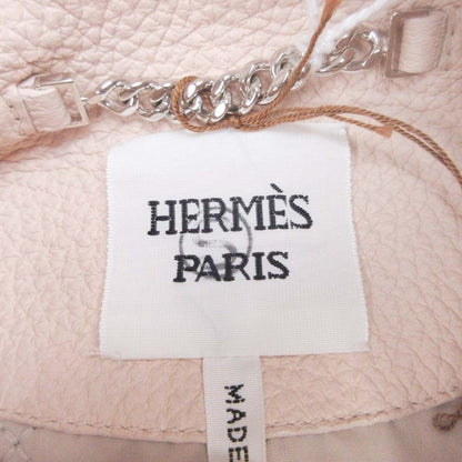 Hermes Buckle Leather Jacket Rider Outer Series Button Silver 38 Beige