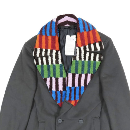 Fendi Double Breasted Multi Stripe Long Coat Wool Cashmere Blend Gray Multicolor