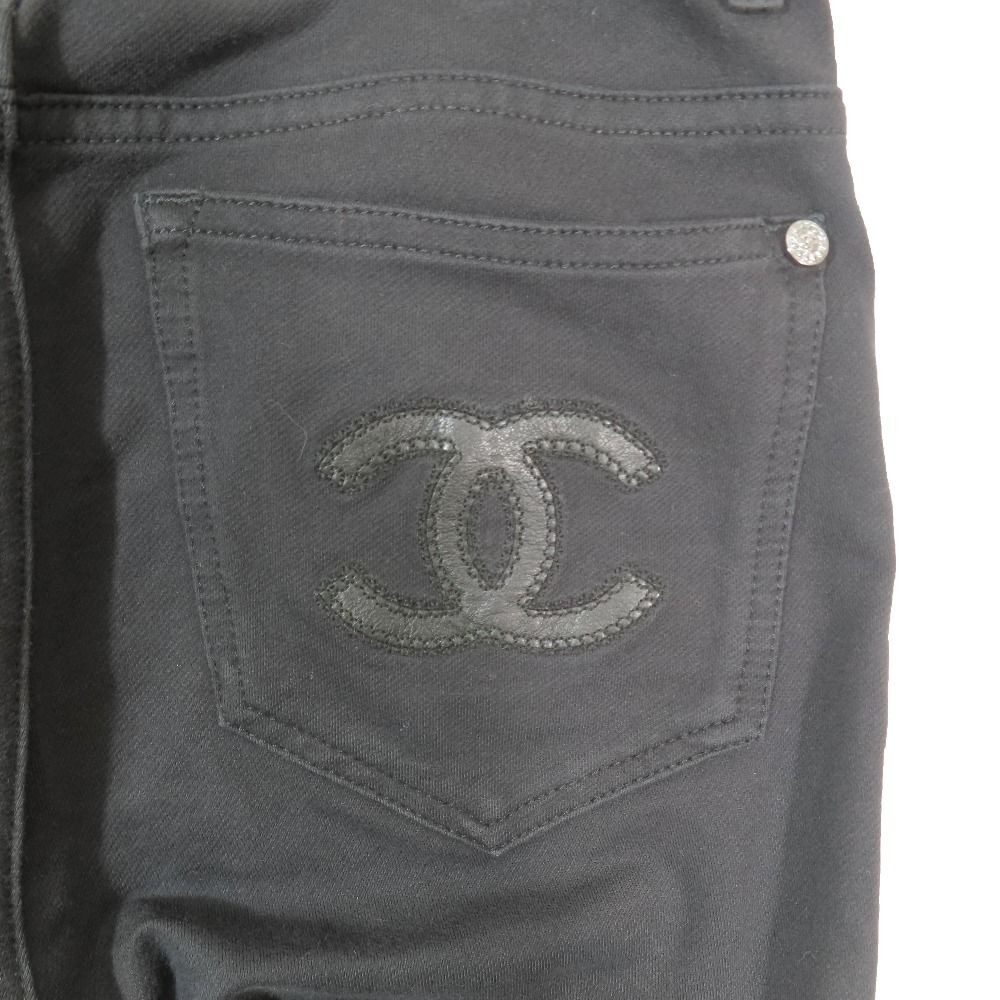 Chanel CC Logo Calfskin Leather Switch Patchwork Skinny Pants Stretch