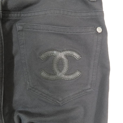 Chanel CC Logo Calfskin Leather Switch Patchwork Skinny Pants Stretch