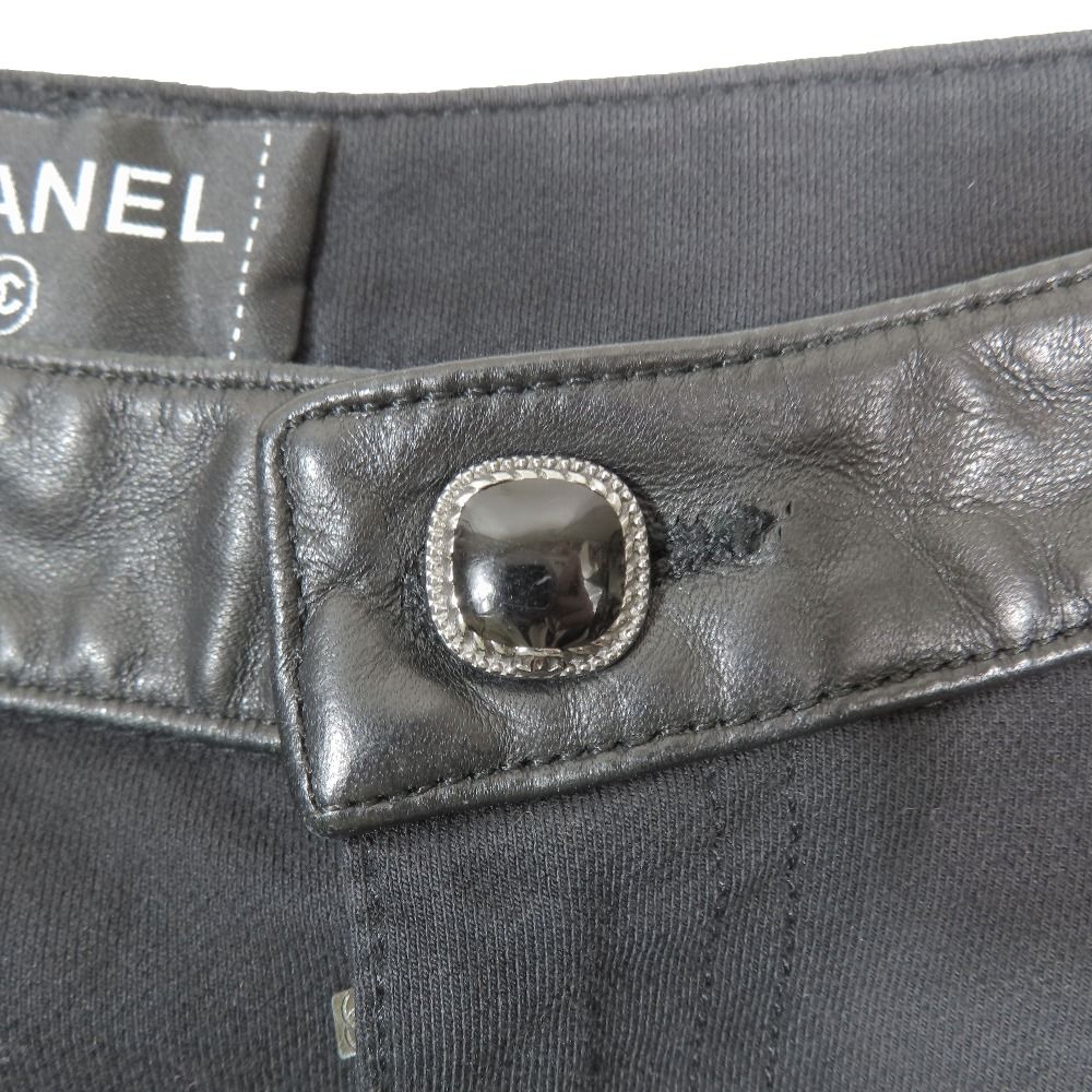 Chanel CC Logo Calfskin Leather Switch Patchwork Skinny Pants Stretch