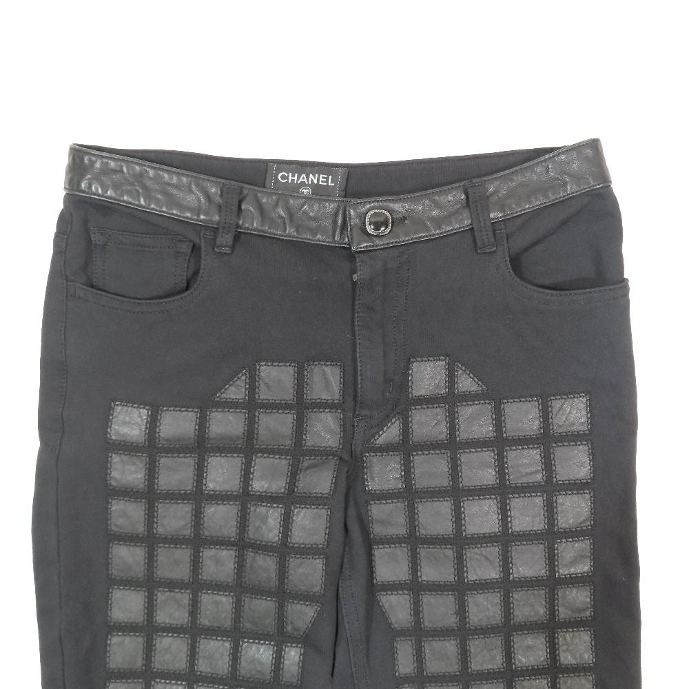 Chanel CC Logo Calfskin Leather Switch Patchwork Skinny Pants Stretch
