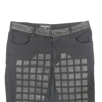 Chanel CC Logo Calfskin Leather Switch Patchwork Skinny Pants Stretch