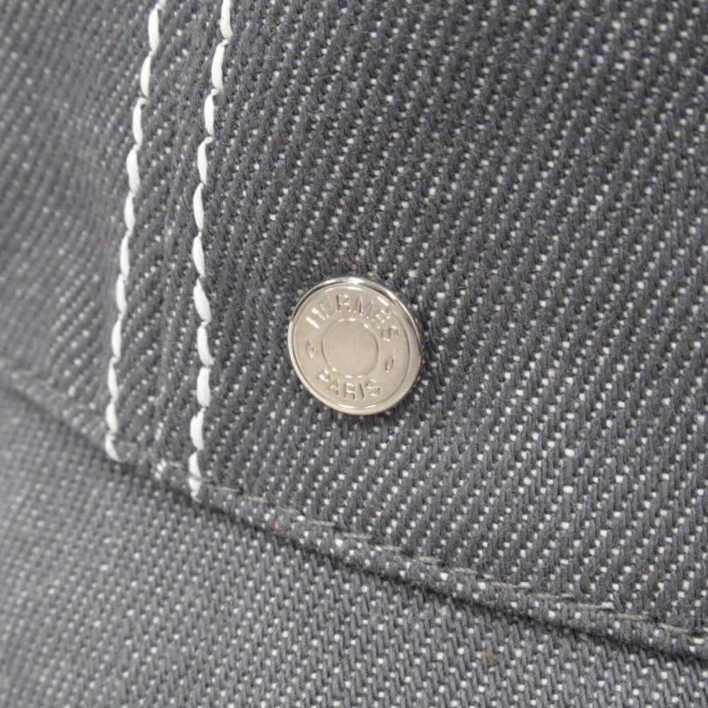Hermes Denim Eden Bucket Hat Series Logo Silver 57 Gray