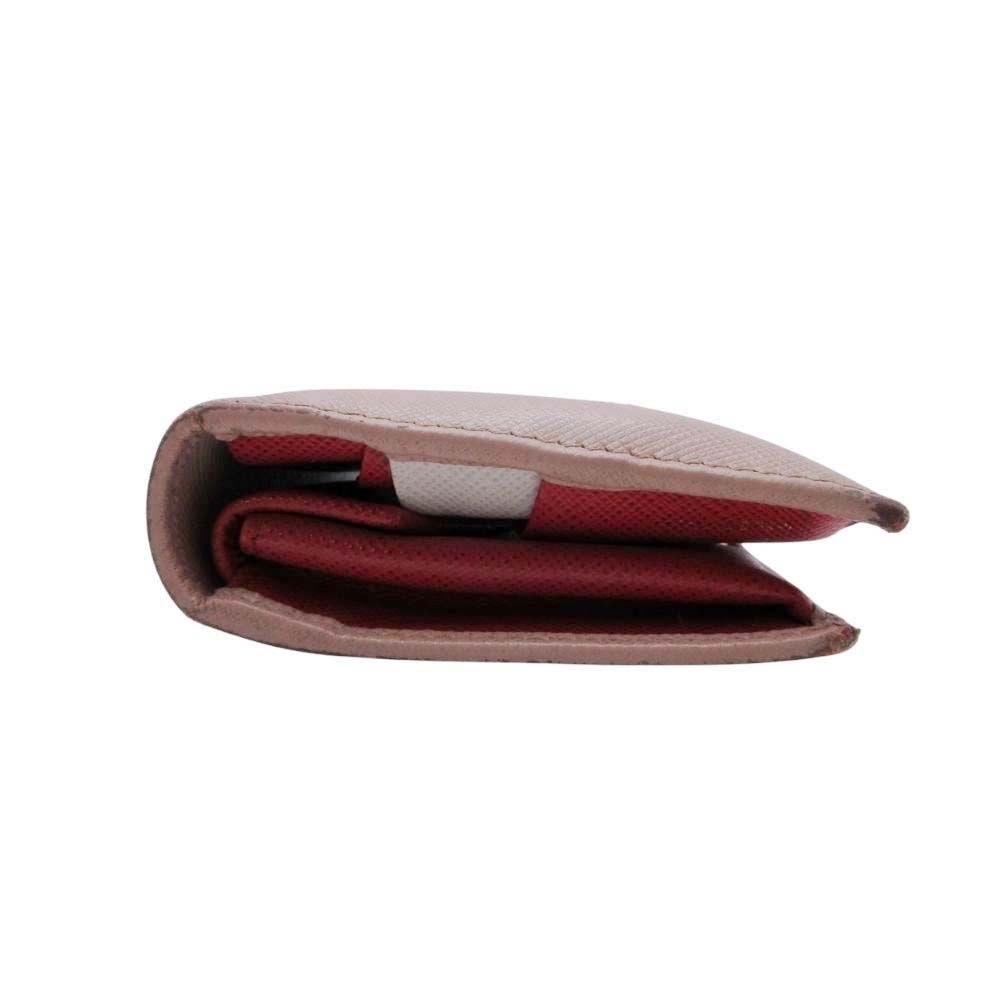 Prada Saffiano Leather Multicolor Bifold Wallet Compact with Coin Purse Beige