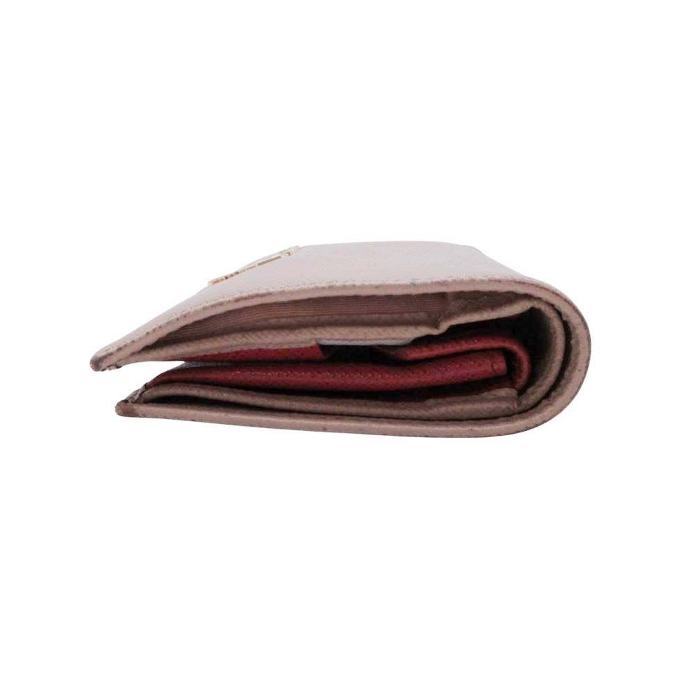 Prada Saffiano Leather Multicolor Bifold Wallet Compact with Coin Purse Beige
