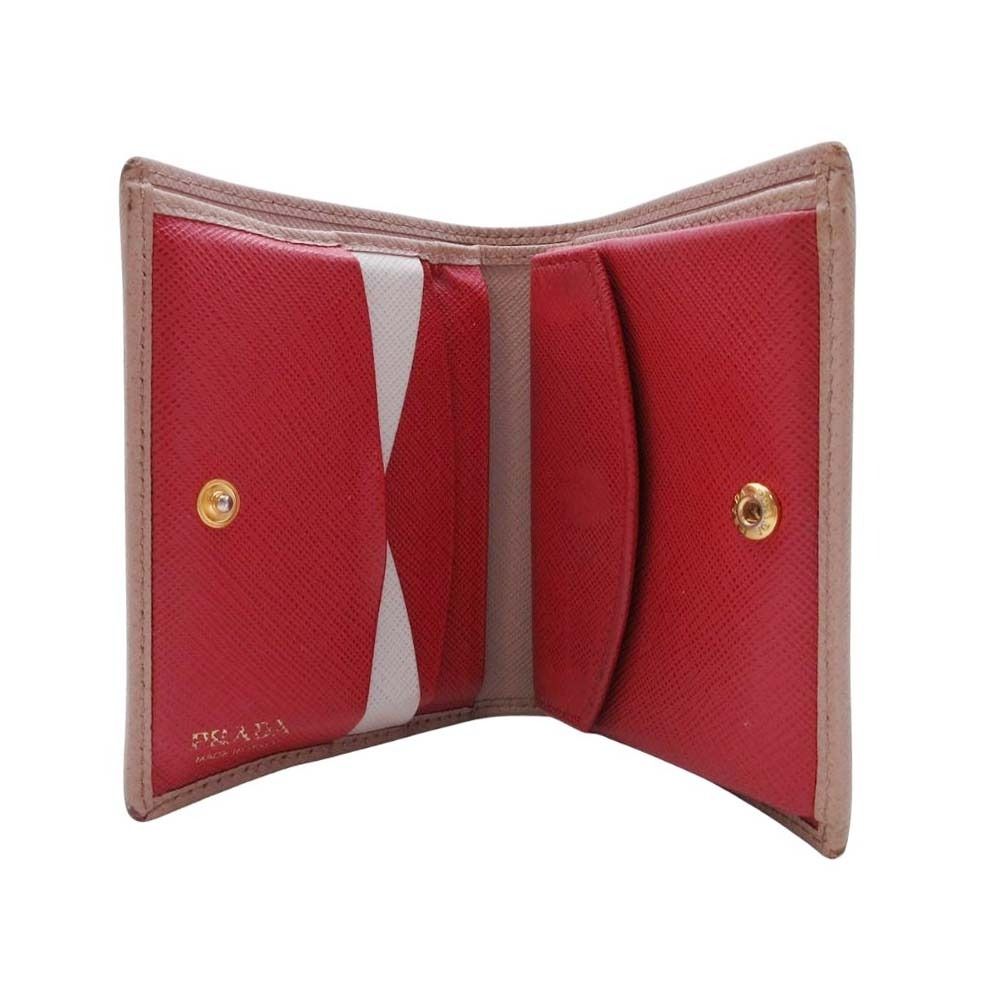 Prada Saffiano Leather Multicolor Bifold Wallet Compact with Coin Purse Beige