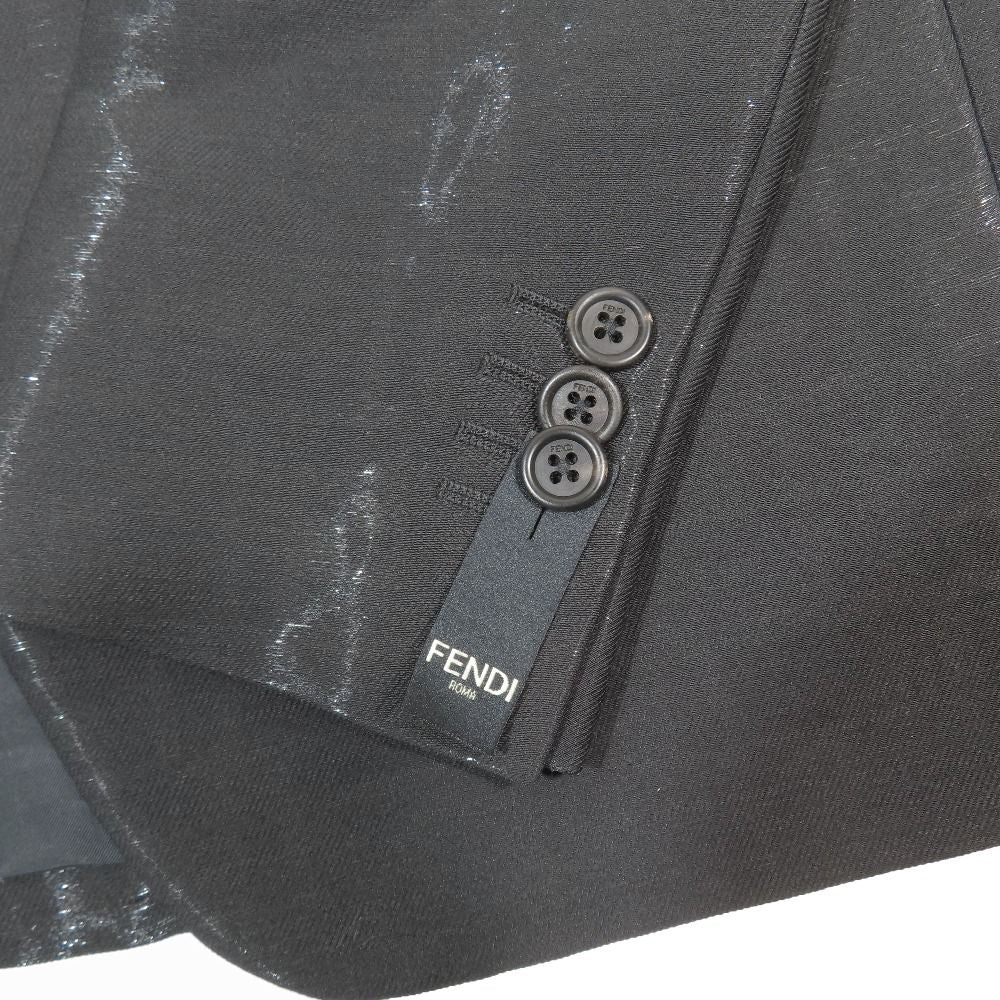 Fendi Tuxedo Suit Zucca Pattern Tailored Jacket Side Line Pants Set Black 44