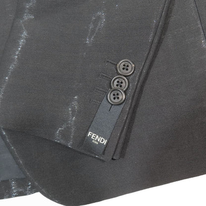 Fendi Tuxedo Suit Zucca Pattern Tailored Jacket Side Line Pants Set Black 44