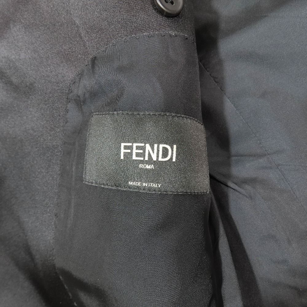 Fendi Tuxedo Suit Zucca Pattern Tailored Jacket Side Line Pants Set Black 44