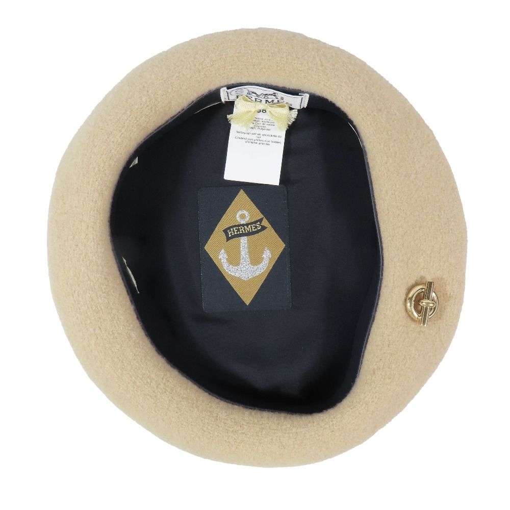 Hermes Chaine D'ancre Sante Honore Beret Bonisera Anchor Chain Wool Hat Beige 58