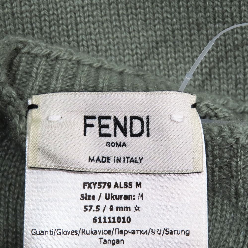 Fendi Cashmere Knit Long Gloves Arm Cover Logo Five Fingers Green