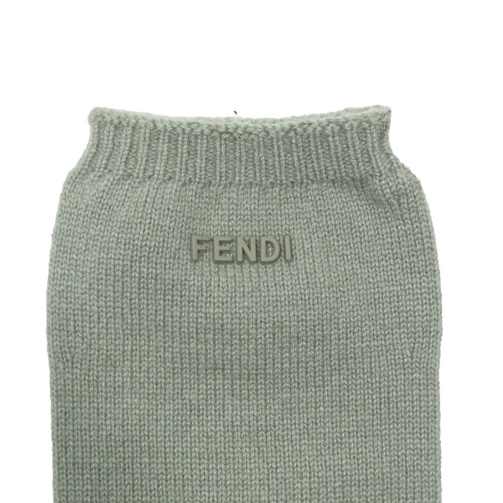 Fendi Cashmere Knit Long Gloves Arm Cover Logo Five Fingers Green