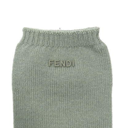 Fendi Cashmere Knit Long Gloves Arm Cover Logo Five Fingers Green