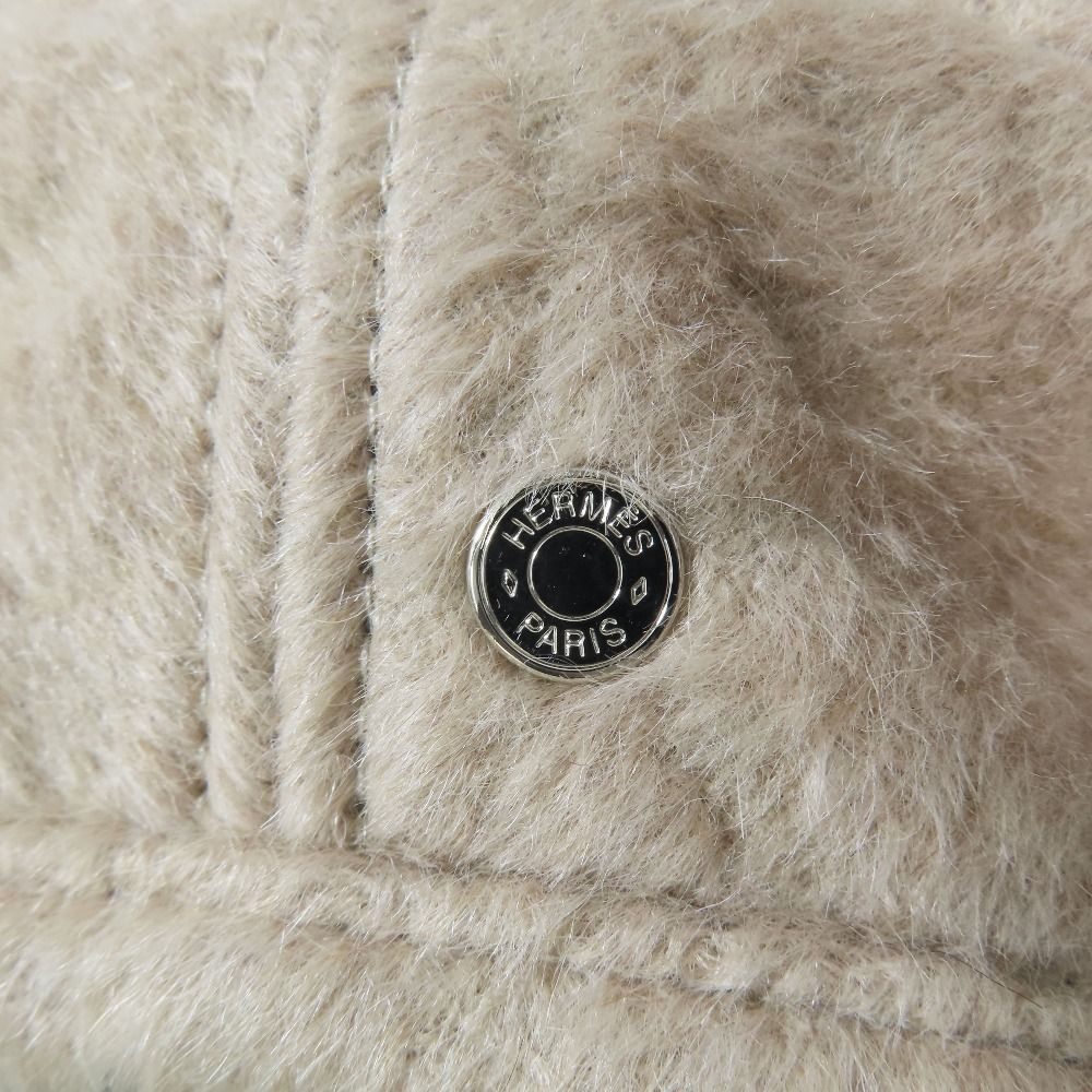 Hermes Alpaca Wool Brushed Beret Hat Saint Honore Series Button Logo Hat Beige