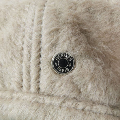 Hermes Alpaca Wool Brushed Beret Hat Saint Honore Series Button Logo Hat Beige