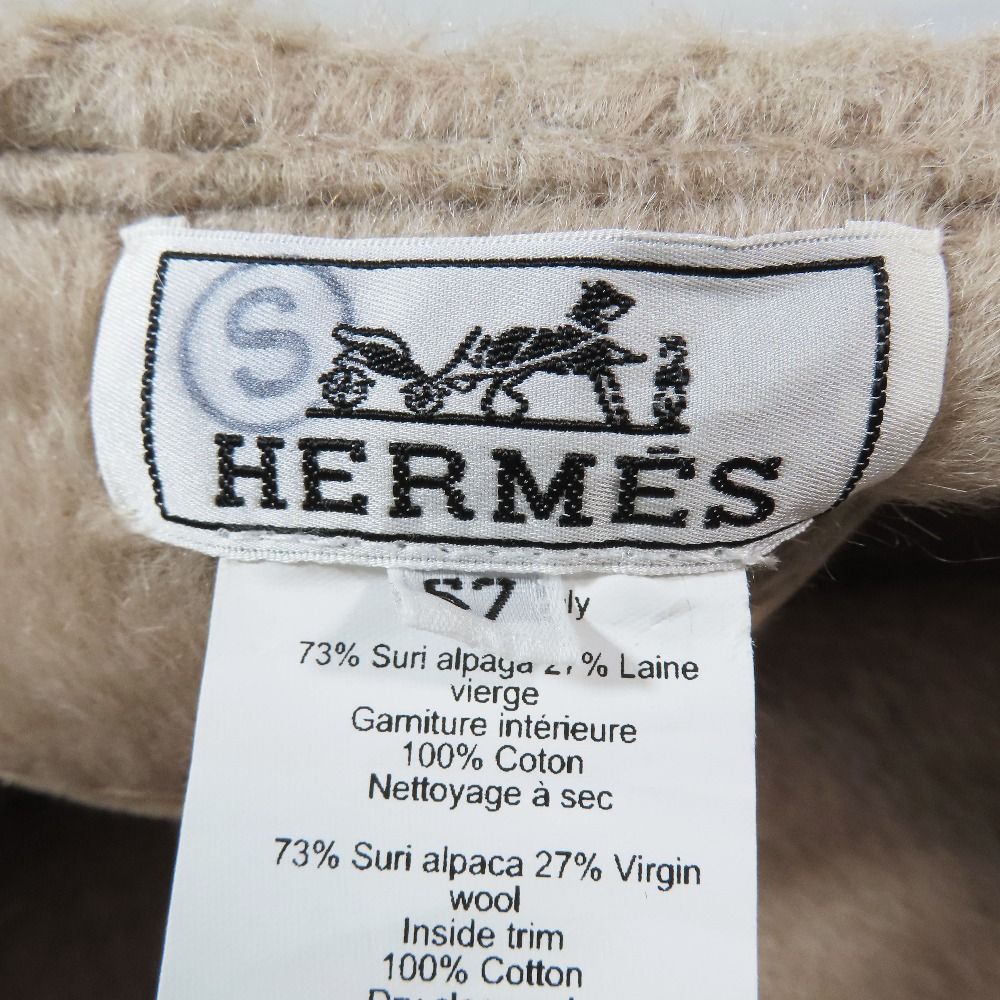 Hermes Alpaca Wool Brushed Beret Hat Saint Honore Series Button Logo Hat Beige