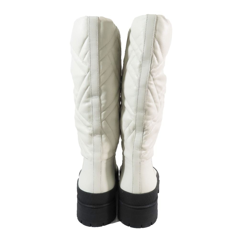 Hermes Leather Long Boots Exlibris Quilted Logo Shoes Ivory