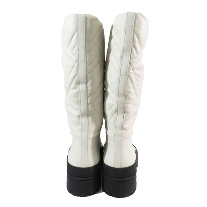 Hermes Leather Long Boots Exlibris Quilted Logo Shoes Ivory