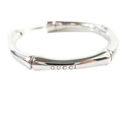 Gucci Polished Bamboo Hoop Earrings Silver Both