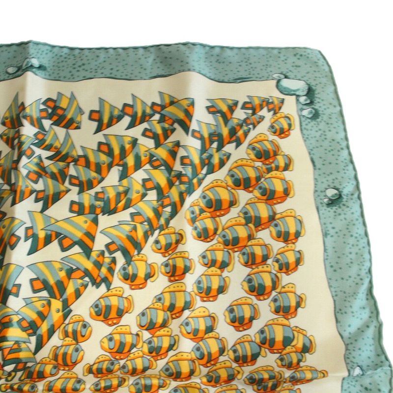 Hermes Carre 45 Scarf Gavroche Tropical Fish Silk Green
