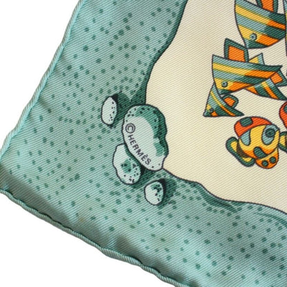 Hermes Carre 45 Scarf Gavroche Tropical Fish Silk Green