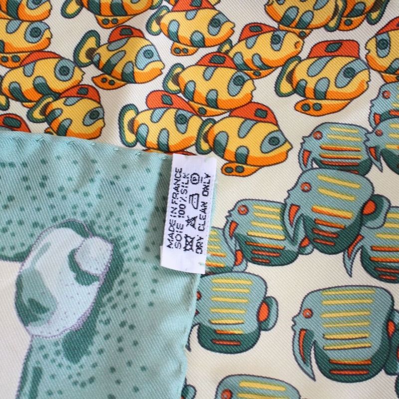 Hermes Carre 45 Scarf Gavroche Tropical Fish Silk Green