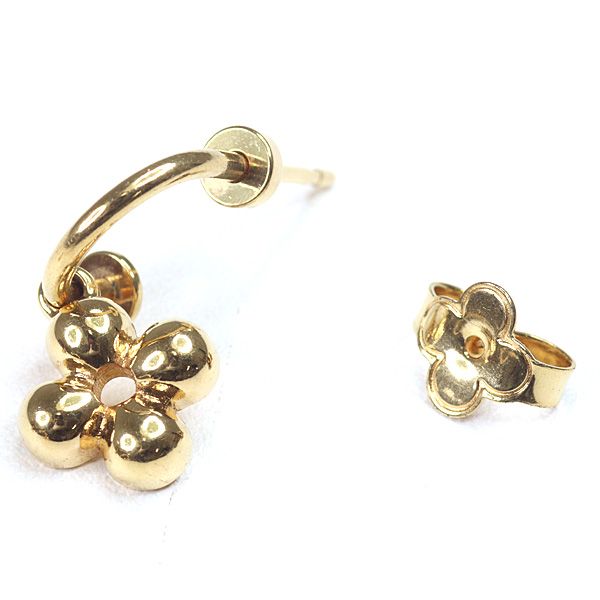 Louis Vuitton Earrings Blooming Gold Metal LV Circle Monogram Flower