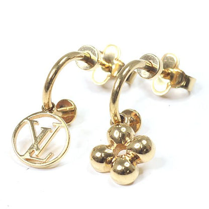 Louis Vuitton Earrings Blooming Gold Metal LV Circle Monogram Flower