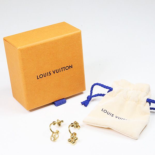 Louis Vuitton Earrings Blooming Gold Metal LV Circle Monogram Flower