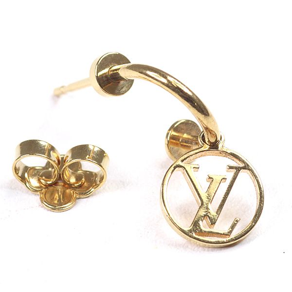 Louis Vuitton Earrings Blooming Gold Metal LV Circle Monogram Flower