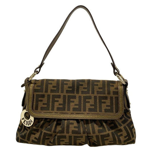 Fendi Handbag Chef Bag Zucca Pattern Dark Brown Black Gold Leather