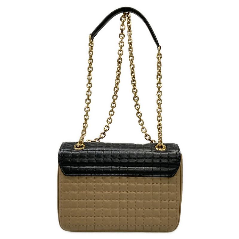 Celine Shoulder Bag C Black Beige Chain Quilted