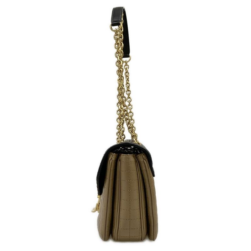 Celine Shoulder Bag C Black Beige Chain Quilted