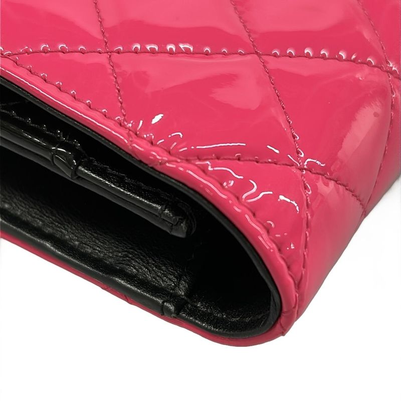 Chanel Wallet Quilted Pink Black Chain Silver Leather
